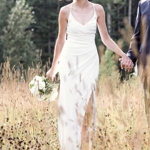 Ruched spaghetti strap wedding dress